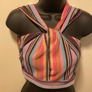Fashion Nova MultiColor Striped Halter Crop Top Size XL